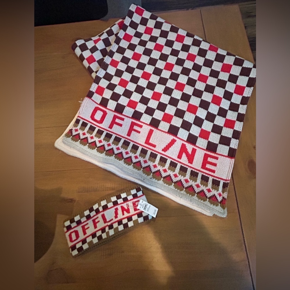 NWT Offline Checkered Blanket Scarf and Headband Set - Picture 7 of 12